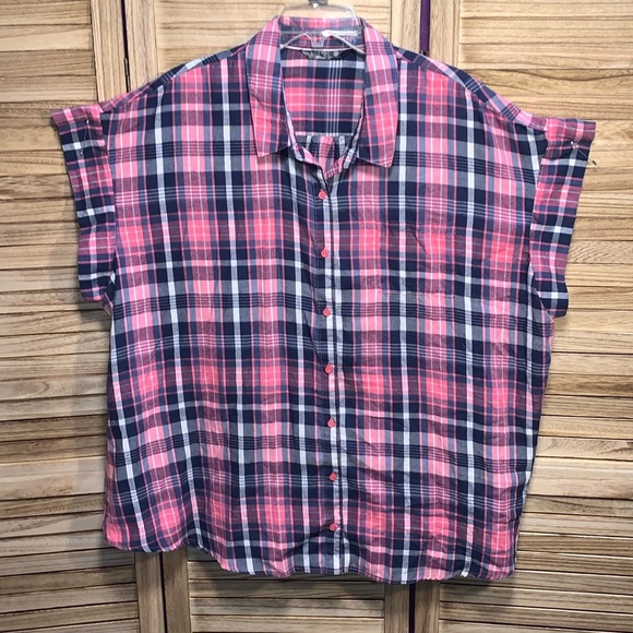 Riders by Lee Short/Cap Sleeve Button Down Blouse Western Style Size 4X - Picture 1 of 7